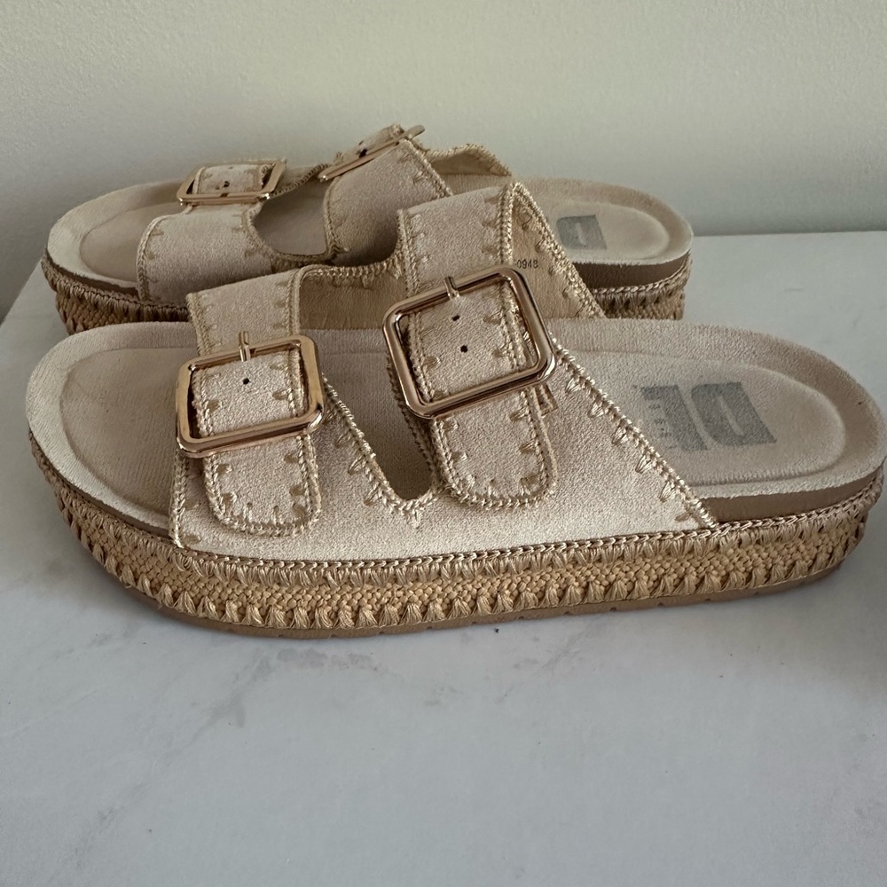 Dirty Laundry Cream Sandals with Gold Buckles